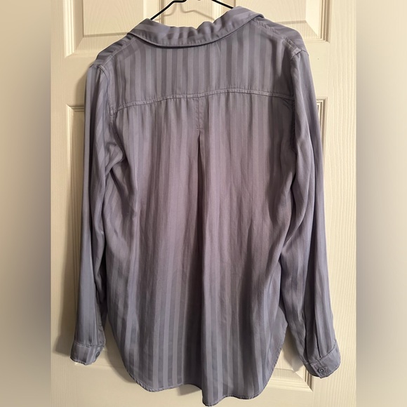 ANTHROPOLOGIE CLOTH & STONE GREY GRAY TONE ON TONE STRIPE SHIRT TENCEL BLOUSE sm - Picture 3 of 7